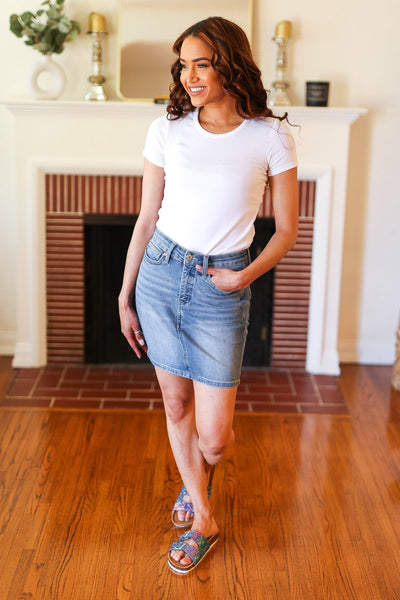 Judy Blue Medium Wash High Rise Tummy Control Denim Skirt - Online Only!