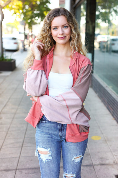 Boldy You Camel Dolman Sleeve Colorblock Knit Bomber Jacket - Online Only!