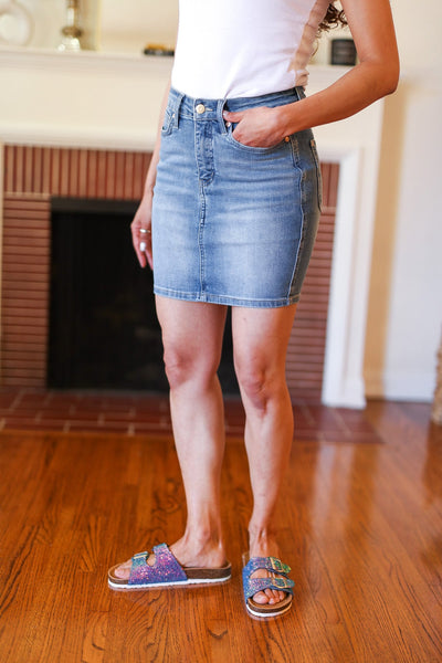 Judy Blue Medium Wash High Rise Tummy Control Denim Skirt - Online Only!