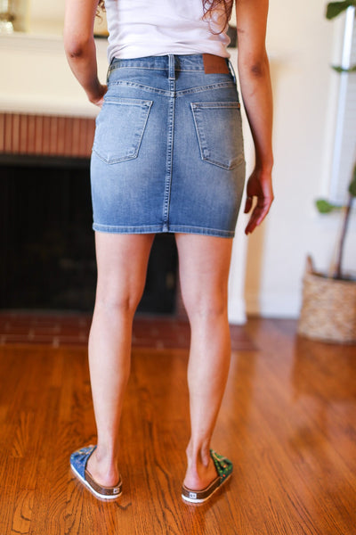 Judy Blue Medium Wash High Rise Tummy Control Denim Skirt - Online Only!