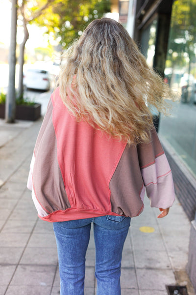 Boldy You Camel Dolman Sleeve Colorblock Knit Bomber Jacket - Online Only!