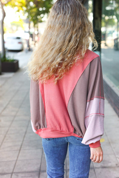 Boldy You Camel Dolman Sleeve Colorblock Knit Bomber Jacket - Online Only!