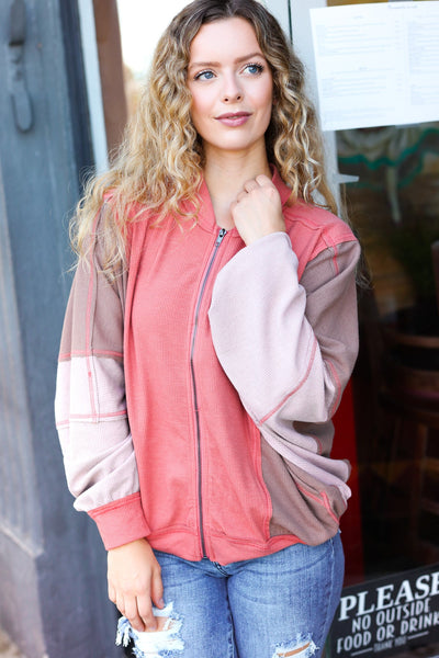 Boldy You Camel Dolman Sleeve Colorblock Knit Bomber Jacket - Online Only!