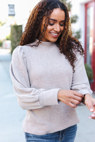 Stay Awhile Taupe Brushed Melange Puff Short Sleeve Sweater - Online Only!