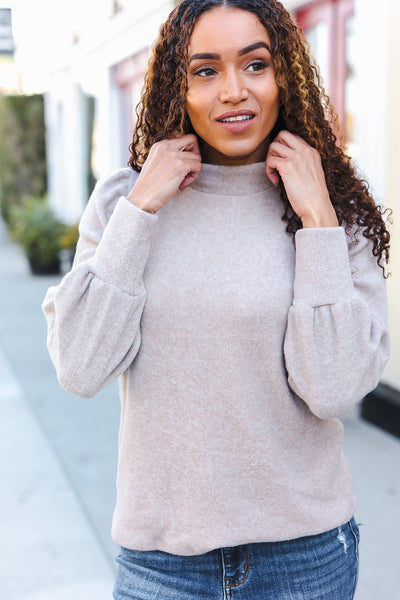Stay Awhile Taupe Brushed Melange Puff Short Sleeve Sweater - Online Only!