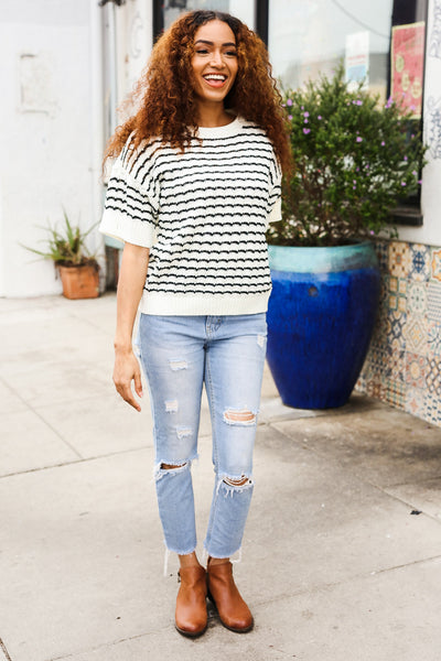 You've Got This Ivory & Black Wavy Stripe Pattern Sweater Top - Online Only!