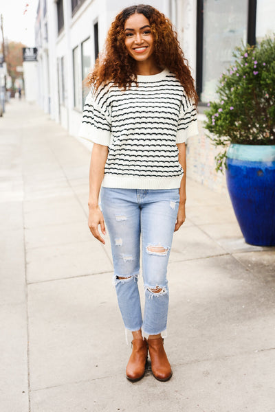 You've Got This Ivory & Black Wavy Stripe Pattern Sweater Top - Online Only!