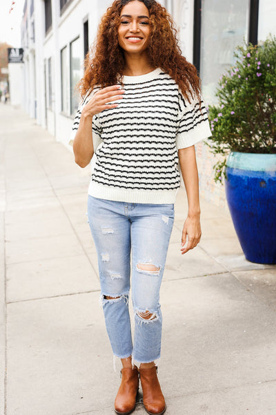 You've Got This Ivory & Black Wavy Stripe Pattern Sweater Top - Online Only!