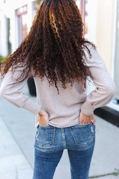 Stay Awhile Taupe Brushed Melange Puff Short Sleeve Sweater - Online Only!