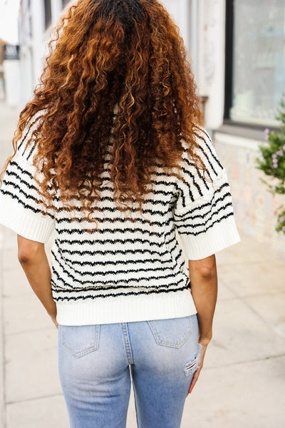 You've Got This Ivory & Black Wavy Stripe Pattern Sweater Top - Online Only!