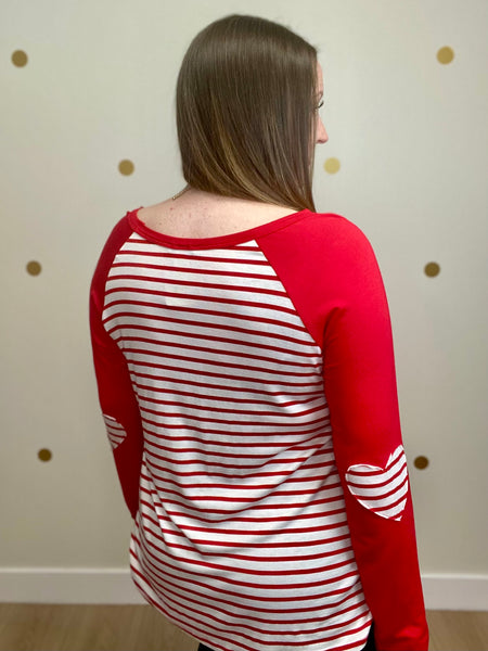 Red & Ivory Striped Heart Detail Top