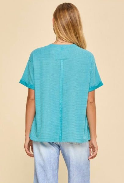 Teal Two Tone Waffle Top