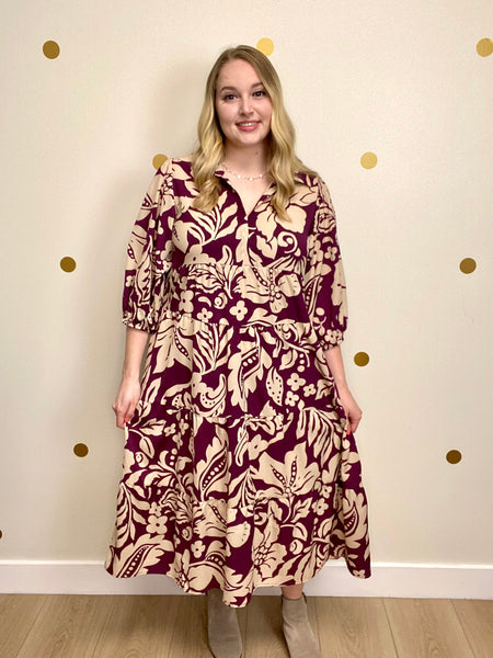 Umgee Plum Floral Print Midi Dress
