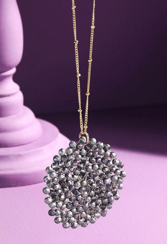 Matte Grey Beaded Circle Necklace