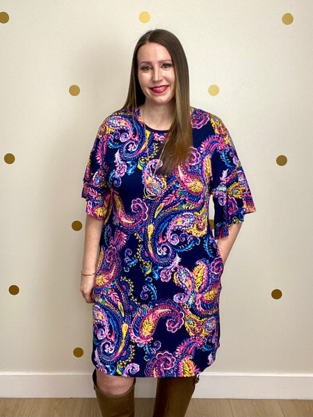 FINAL SALE Navy Multi Paisley Dress