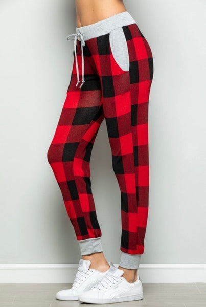 FINAL SALE Black & Red Buffalo Plaid Jogger Pants