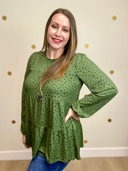 FINAL SALE Olive Dot Tiered Top