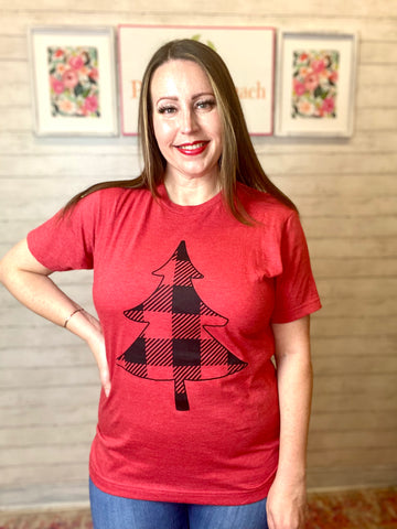 FINAL SALE Red Buffalo Plaid Christmas Tree Tee