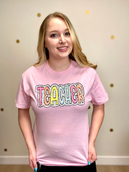 Pink Teacher Polka Dot Tee