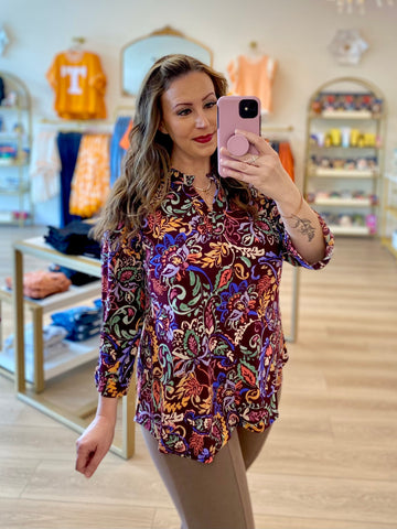 Maroon Floral Print Top