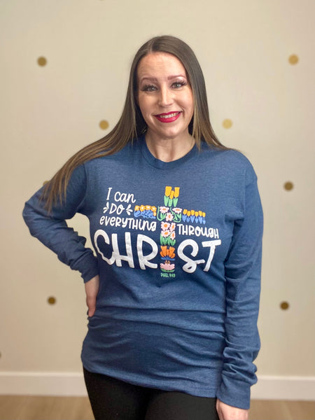Navy Everything Through Christ Long Sleeve Tee
