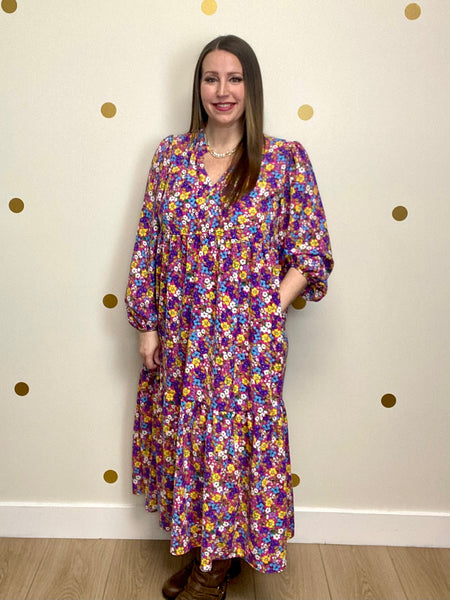 FINAL SALE Fuchsia Floral Pocket Dress