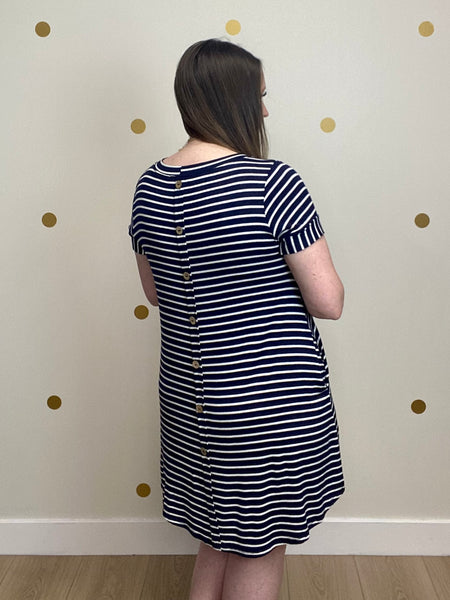 FINAL SALE Navy Striped Button Dress