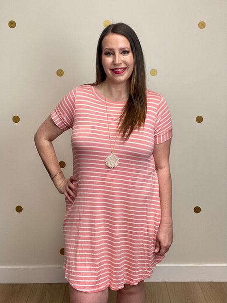 FINAL SALE Peach Striped Button Dress