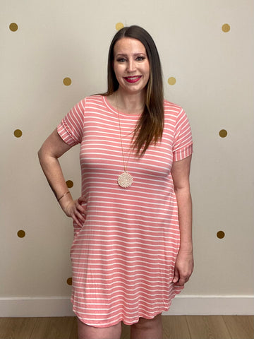 FINAL SALE Peach Striped Button Dress