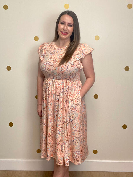 FINAL SALE Peach Paisley Pocket Dress
