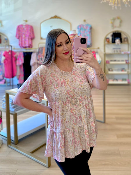 FINAL SALE Pink Paisley Tiered Top