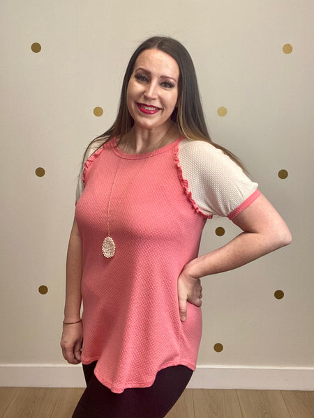 FINAL SALE Coral Textured Ruffle Detail Top