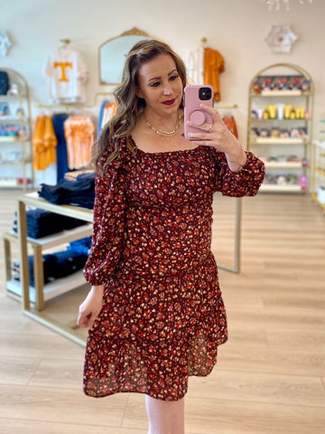 Brown Floral Smocked Tiered Dress