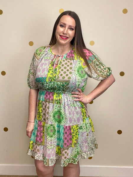 FINAL SALE Umgee Green Multi Print Dress