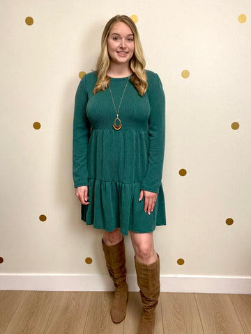 Hunter Green Ribbed Tiered Dress