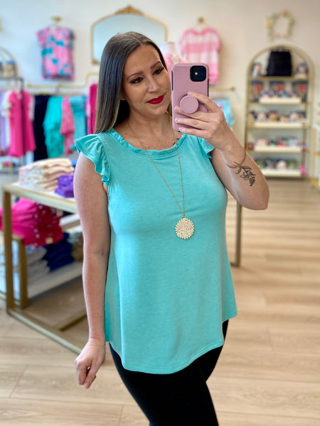 FINAL SALE Mint Ruffle Sleeve Top