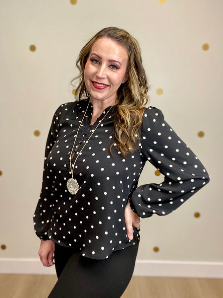 Black Polka Dot Button Top