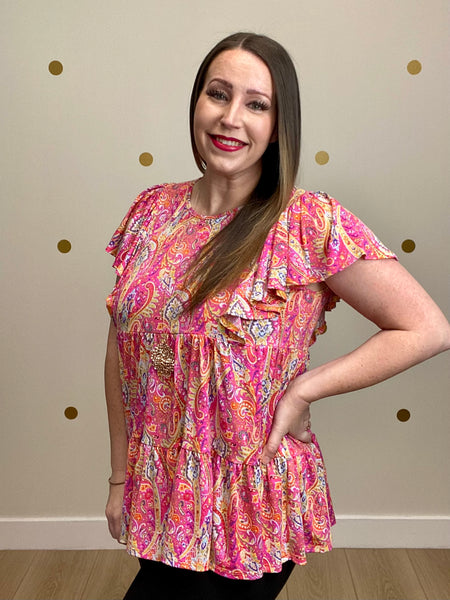 Fuchsia Paisley Tiered Top