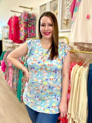 FINAL SALE Blue Multi Color Print Top