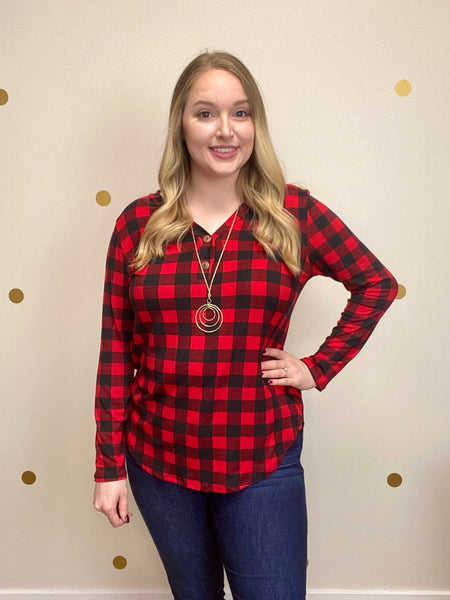 FINAL SALE Black & Red Buffalo Plaid Button Top