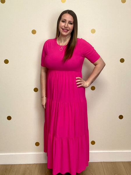FINAL SALE Fuchsia Tiered Midi Dress