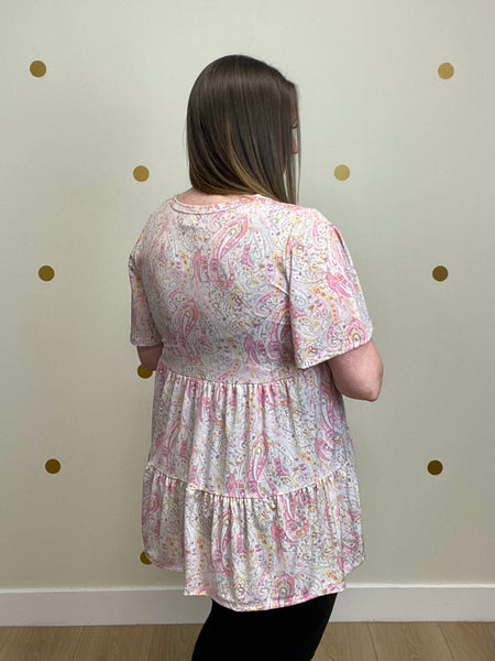 FINAL SALE Pink Paisley Tiered Top