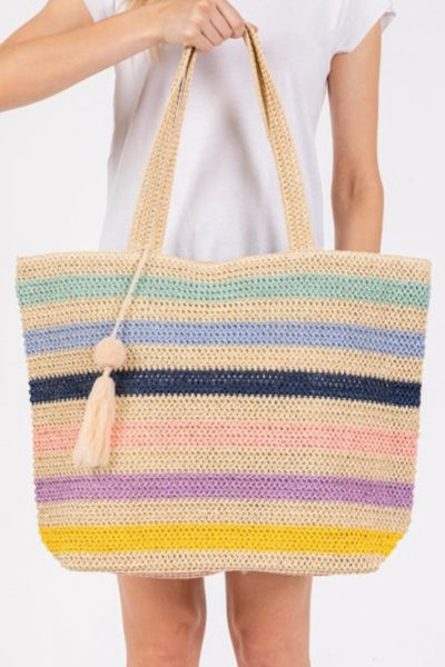 Navy Multicolor Striped Tote Bag