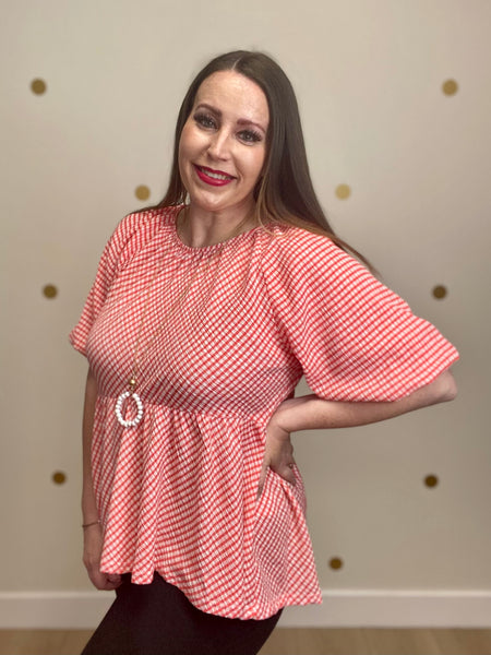FINAL SALE Umgee Red Checkered Tie Back Top