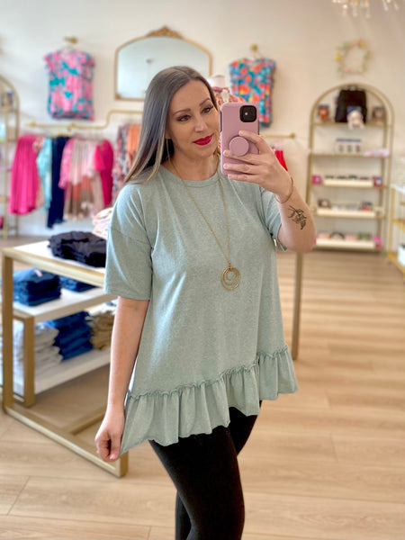 Mint Ruffle Trim Tunic