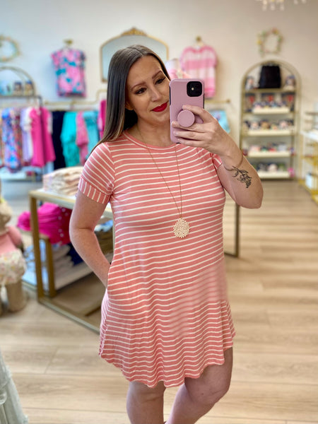 FINAL SALE Peach Striped Button Dress
