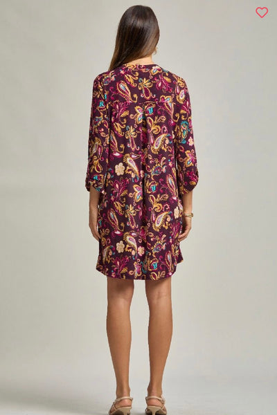 Wine Multi Paisley Pocket Dress