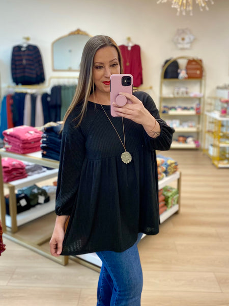 Black Waffle Baby Doll Top