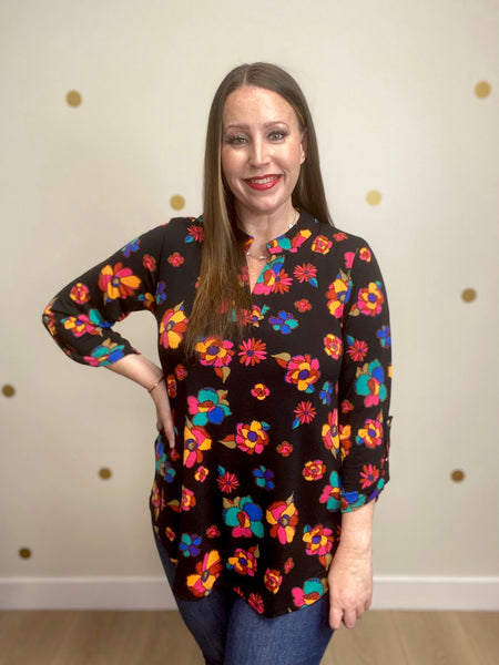 Black Multicolor Floral Top