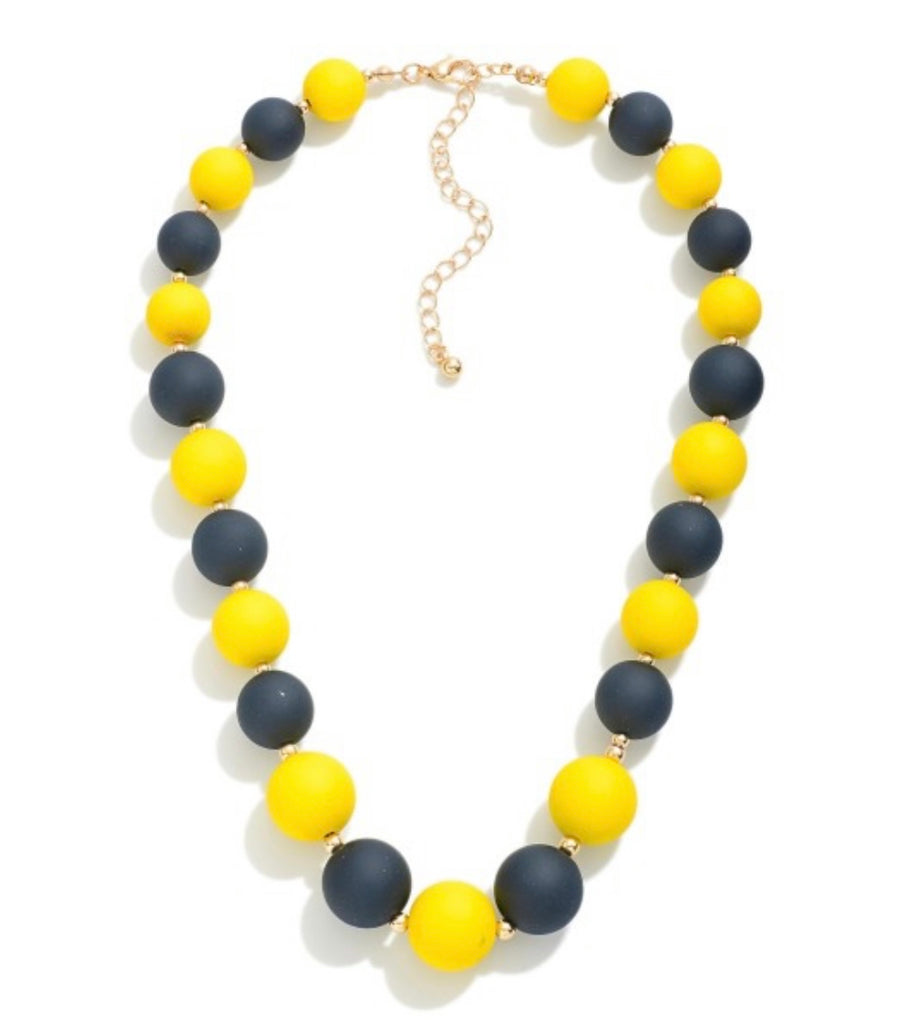 Navy & Yellow Wooden Bead Necklace